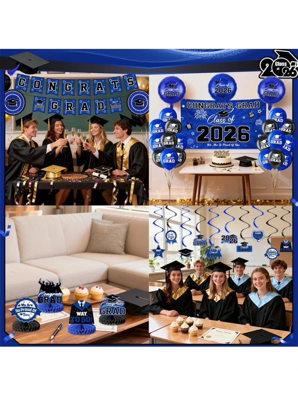 Congrats Grad Party Kit 2026 - Blue Graduation Decorations balloons
